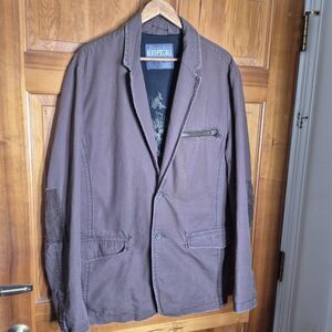 Aeropostale Mens L Distressed Brown Canvas Blazer Jacket Indie Sleaze